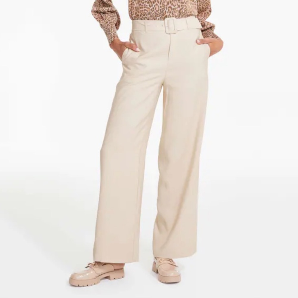 🧡 Cream belted wide leg pant